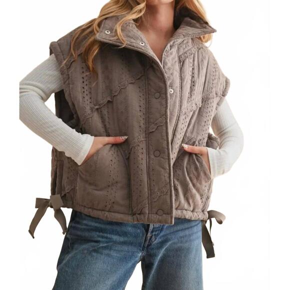 MIOU MUSE Jackets & Blazers - NEW MIOU MUSE lace crochet trim puff vest in brown